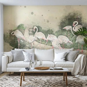Zelfklevend Fotobehang Deluxe Sticker - Exotische droom - Vogels, Flamingo's, Natuur - 300x210 cm