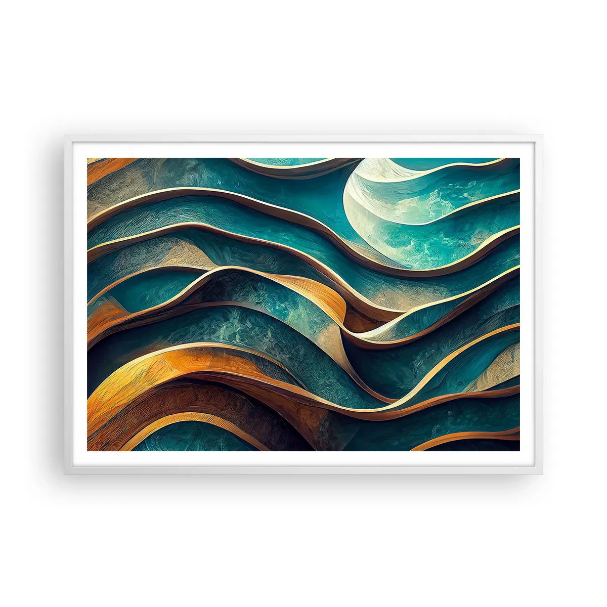 Poster in een witte lijst - Meanders van blauw - 100x70 cm