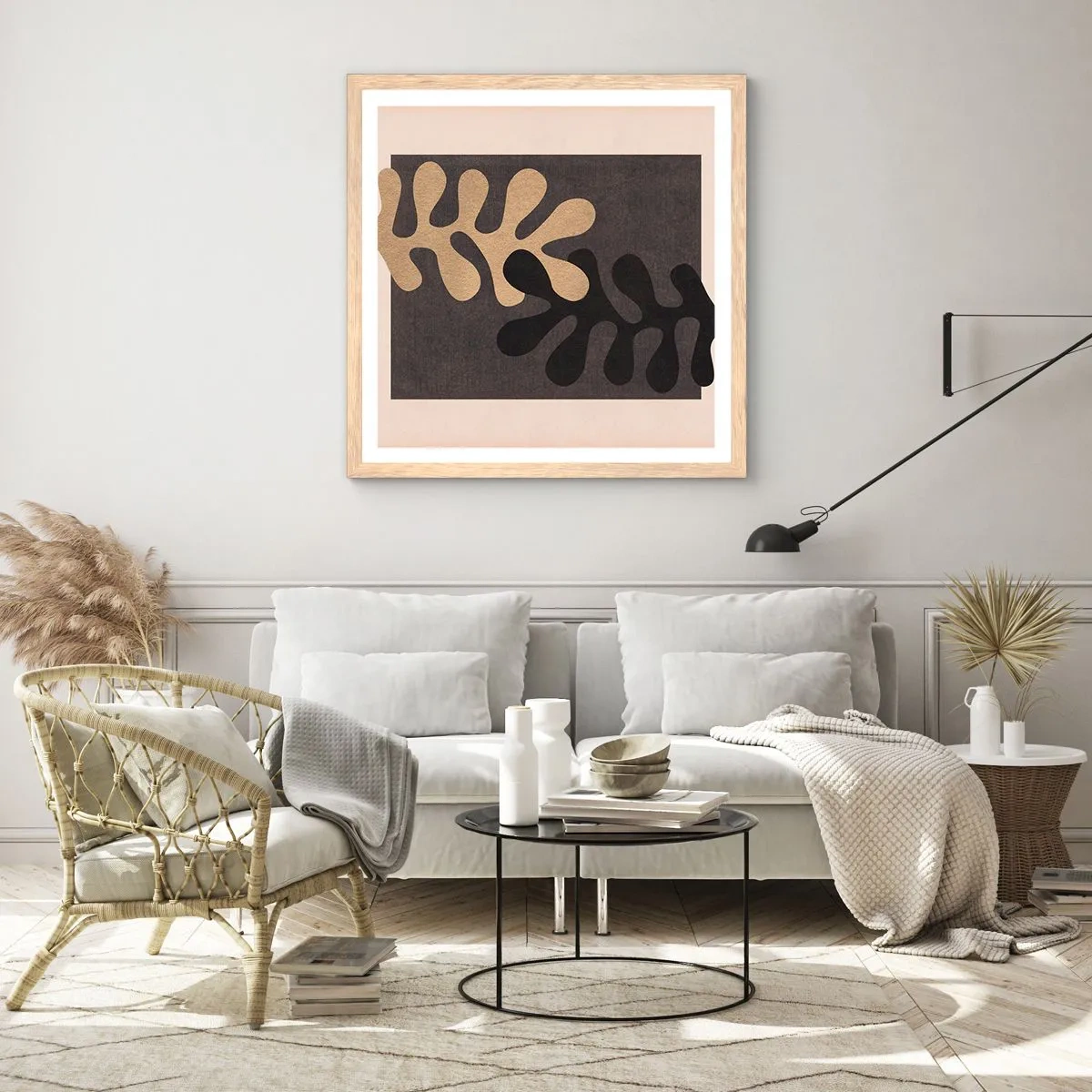 Een poster in een licht eiken lijst - Afwezigheid en complement - 30x30 cm