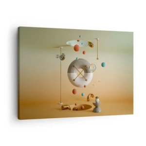 Schilderen op canvas - Geometrische figuren in pastelkleuren in een surrealistische opstelling - 70x50cm - Er kan van alles gebeuren - Moderne wanddecoratie voor woonkamer en slaapkamer ARTTOR
