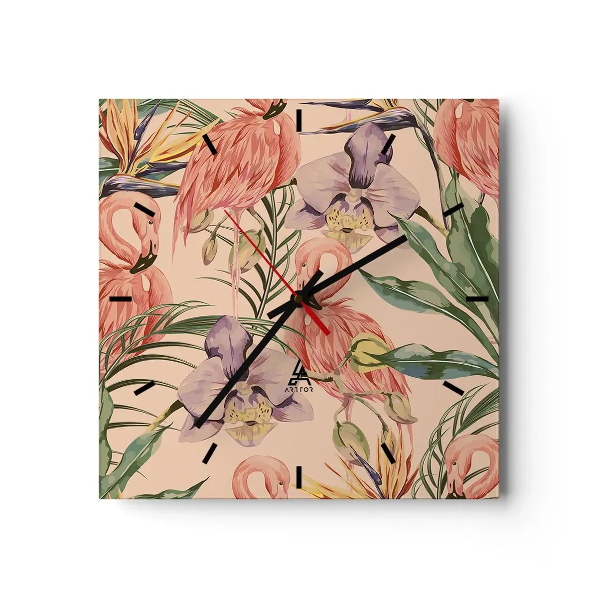 Wandklok - Klok - Roze ballet in bloemen - 40x40 cm