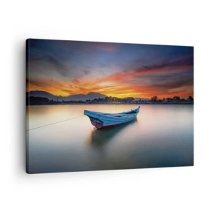 Schilderen op canvas - Een boot op het water tijdens een schilderachtige zonsondergang - 70x50cm - Een goede nacht komt eraan - Moderne wanddecoratie voor woonkamer en slaapkamer ARTTOR