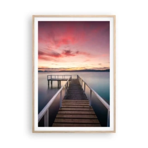 Een poster in een licht eiken lijst - De zachte vlam van de avond - 70x100 cm