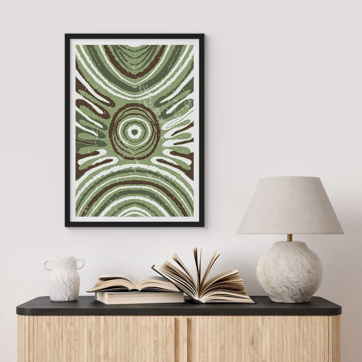 Poster in een zwarte lijst - Symmetrisch abstract patroon in tinten groen - 50x70cm - Een explosie van emoties - Moderne wanddecoratie voor woonkamer en slaapkamer ARTTOR