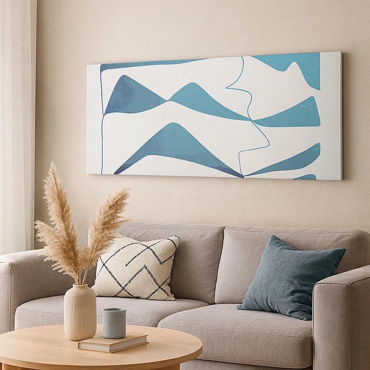 Schilderen op canvas - Abstractie: turquoise verbinding - 100x40 cm