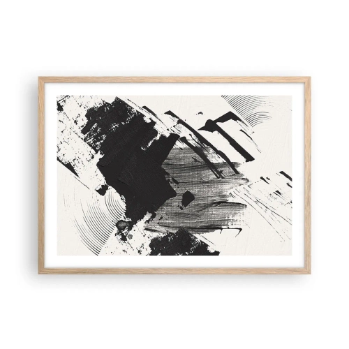 Een poster in een licht eiken lijst - Abstractie – expressie van zwart - 70x50 cm