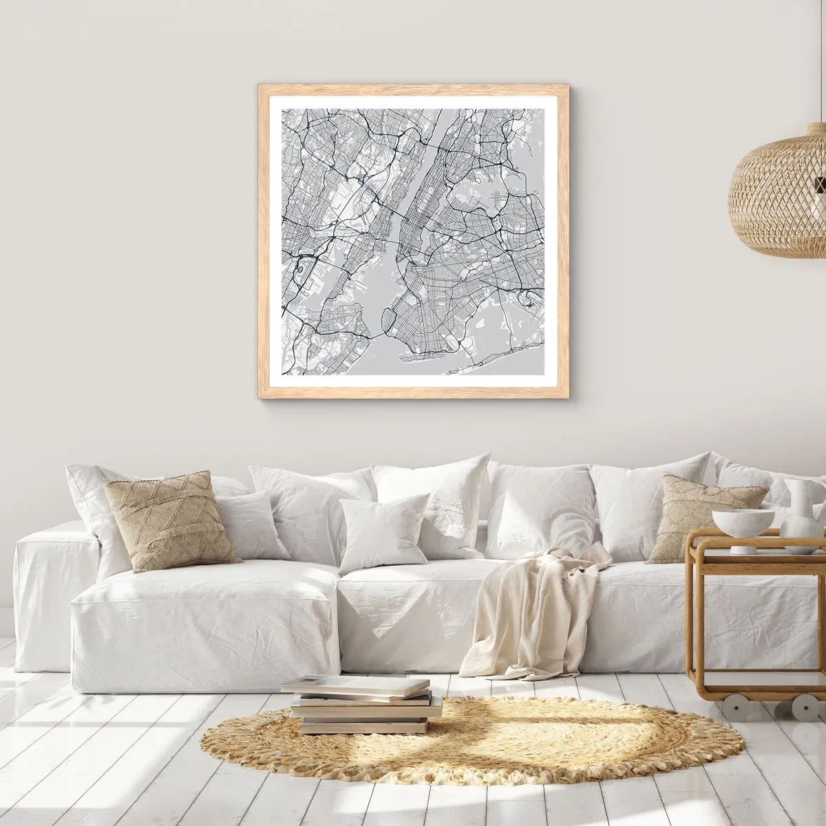 Een poster in een licht eiken lijst - De anatomie van een metropool - 60x60 cm