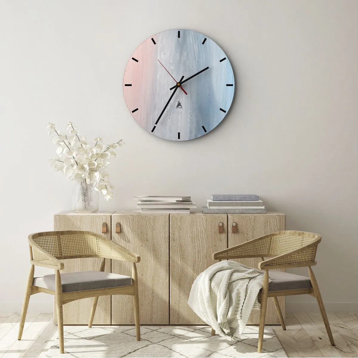 Wandklok - Klok - Pastelkleurovergangen van roze via grijs naar intens blauw - 30x30cm - Elementen: lucht - Moderne wanddecoratie voor woonkamer, keuken en slaapkamer ARTTOR