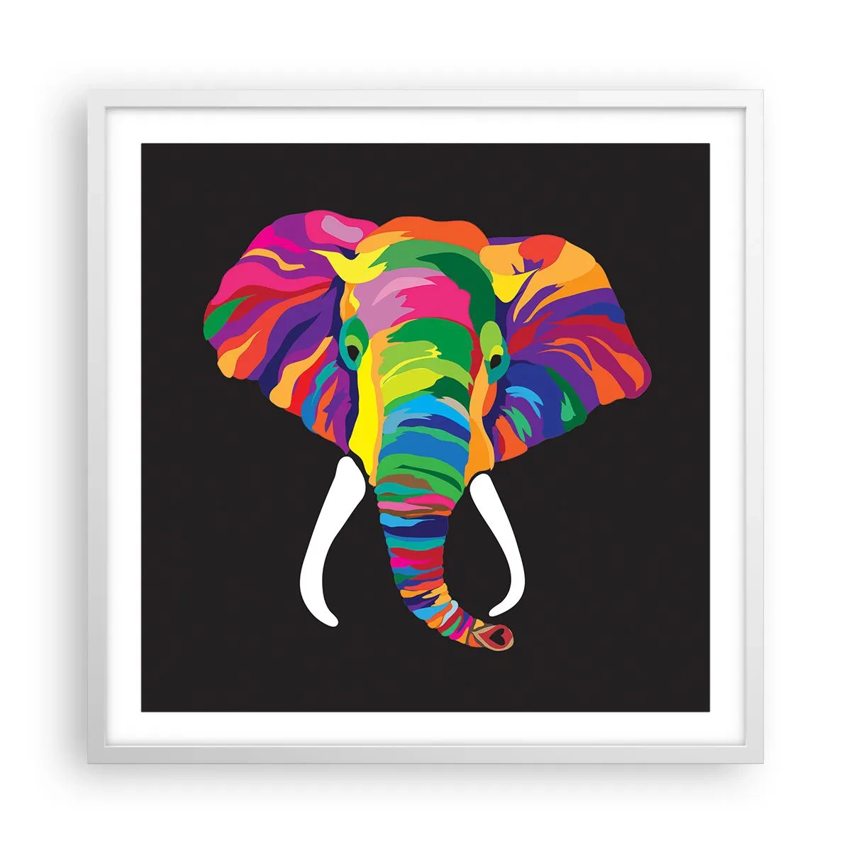 Poster in een witte lijst - De olifant die ervan hield om in de regenboog te baden - 60x60 cm