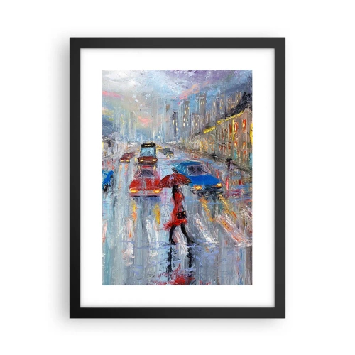 Poster in een zwarte lijst - Regenachtige middag in de stad - 30x40 cm