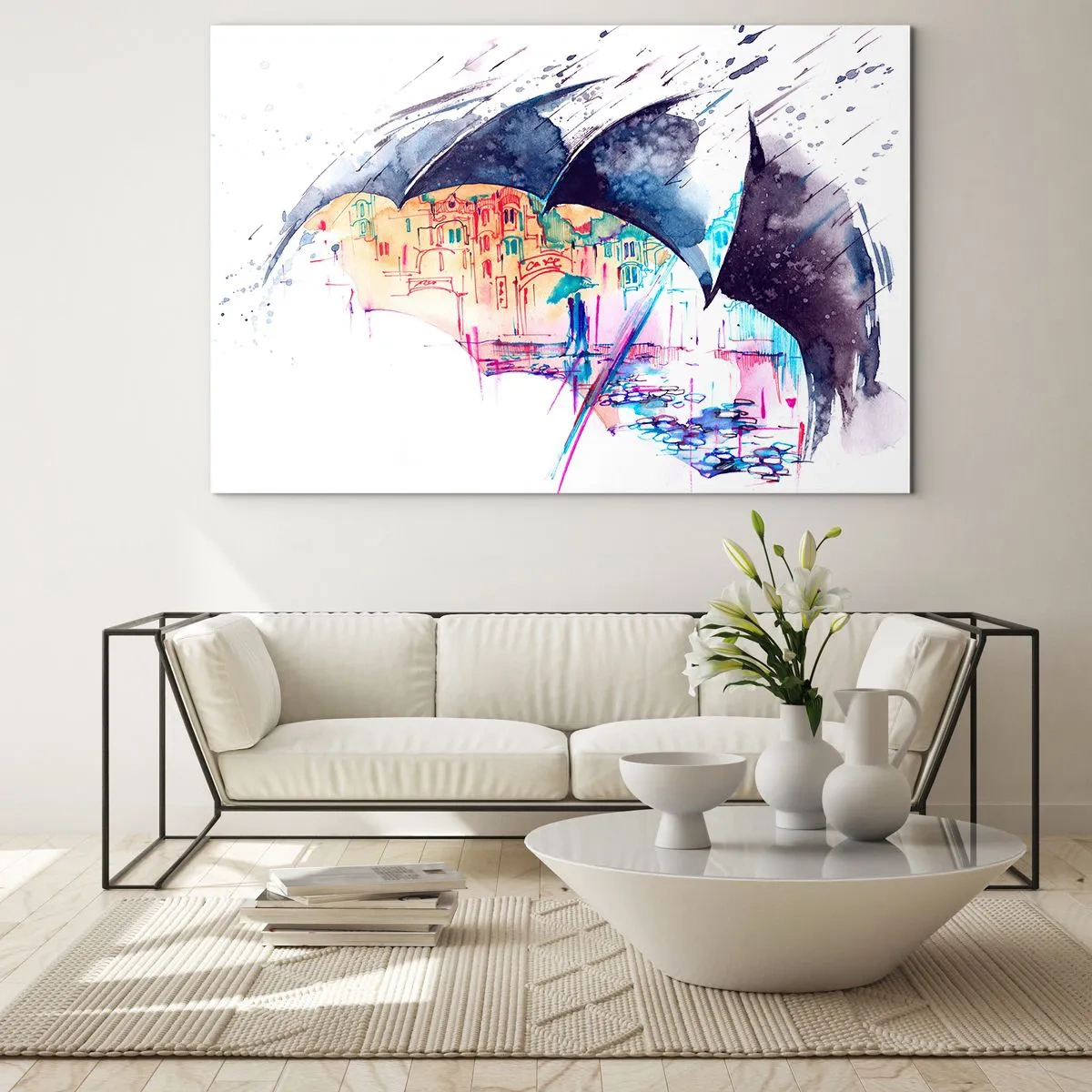 Schilderen op glas - Wandeling in de regen - 100x70 cm