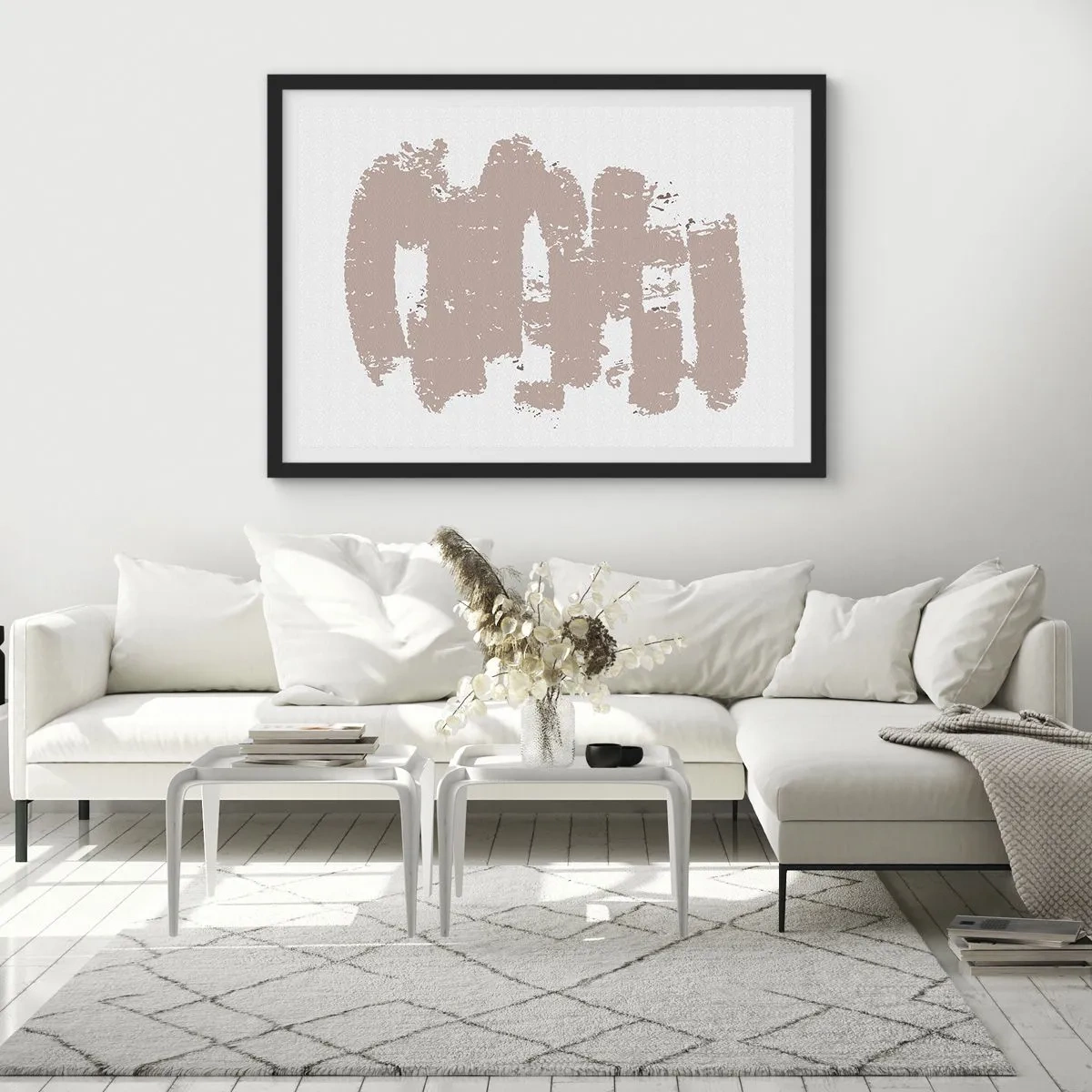 Poster in een zwarte lijst - Abstractie in zachtroze - 100x70 cm