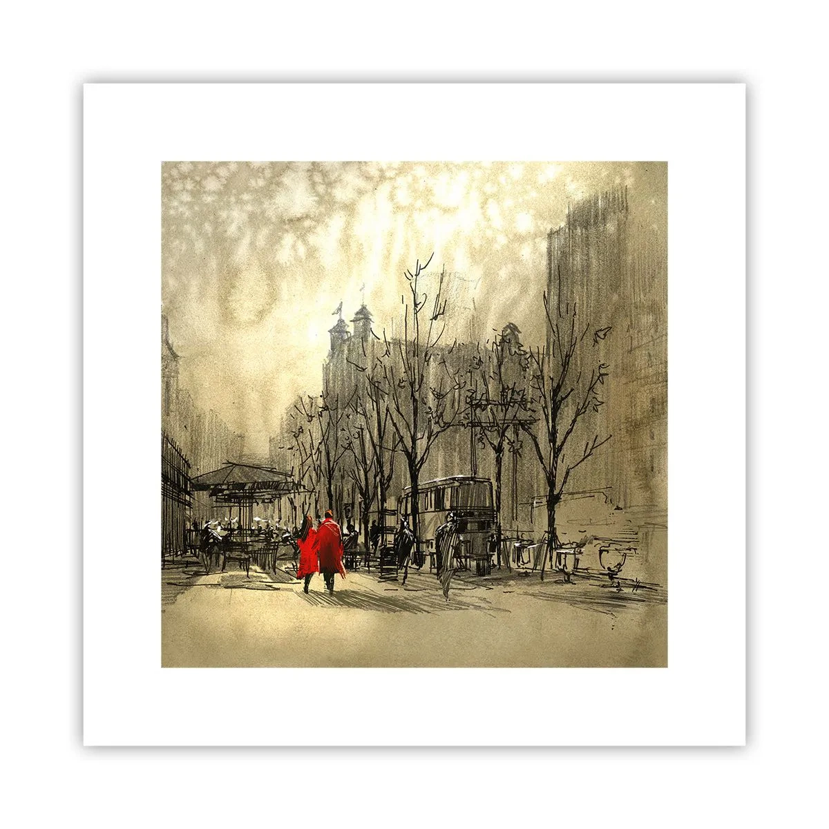 Poster - Een date in de Londense mist - 30x30 cm