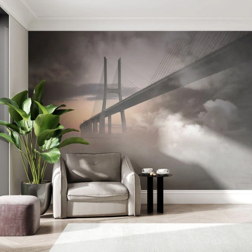 Fotobehang Premium Sand - Bij de rivier die niet bestaat - Landschap, Brug, Architectuur - 500x350 cm