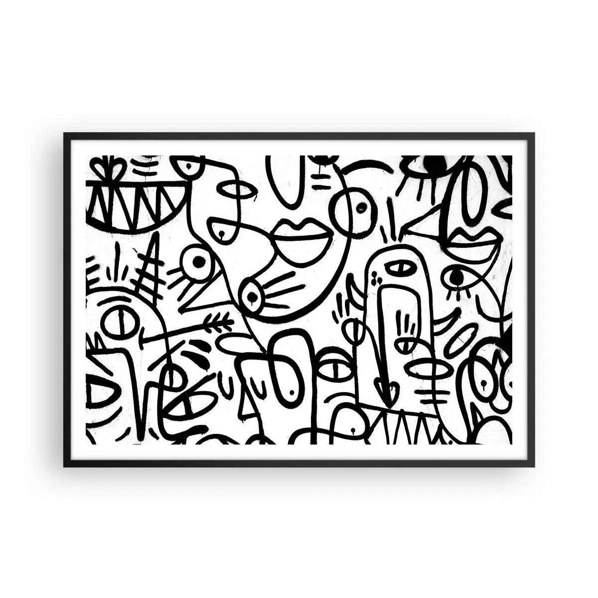 Poster in een zwarte lijst - Gezichten en luchtspiegelingen - 100x70 cm