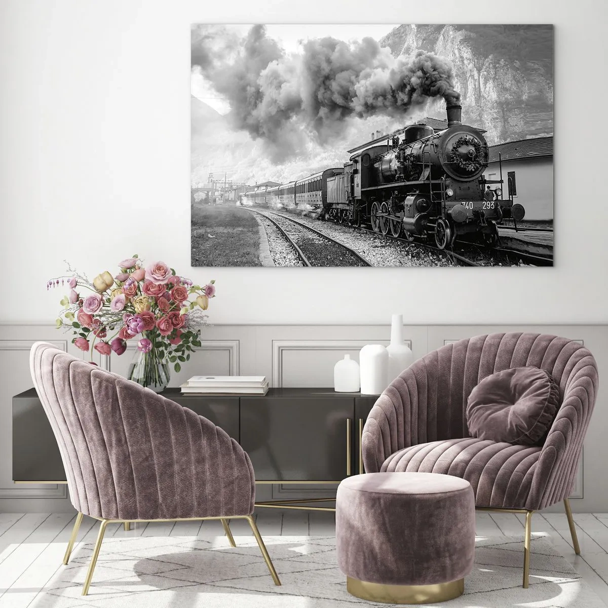 Schilderen op glas - Staat op het station... - 120x80 cm
