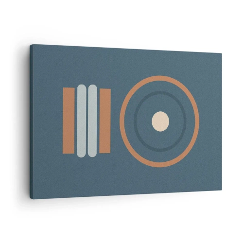 Schilderen op canvas - Een geometrische compositie met cirkels en rechthoeken in gedempte kleuren. - 70x50cm - De essentie van dingen - Moderne wanddecoratie voor woonkamer en slaapkamer ARTTOR