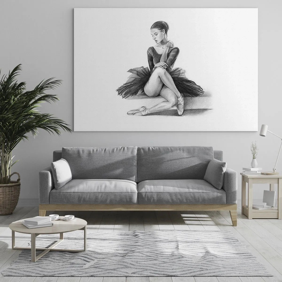 Schilderen op glas - Schets van een ballerina in een zwarte jurk in een peinzende houding - 70x50cm - Betoverd door de dans - Moderne wanddecoratie voor woonkamer en slaapkamer ARTTOR