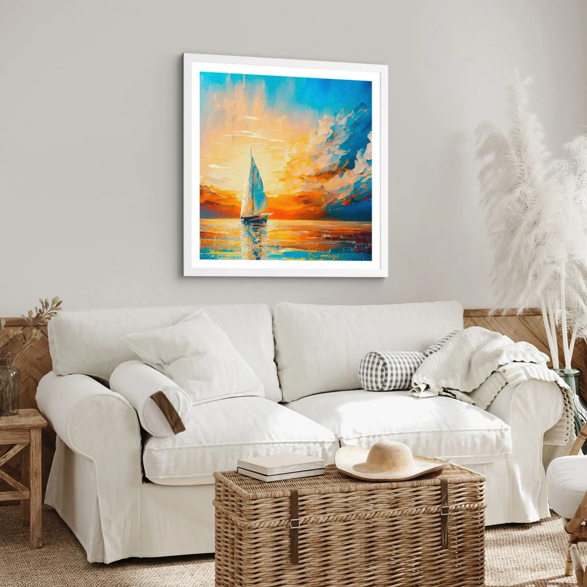 Poster in een witte lijst - Zeilen in goud - 30x30 cm
