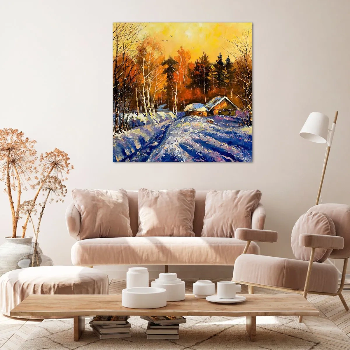 Schilderen op canvas - Winter impressie in de zon - 60x60 cm