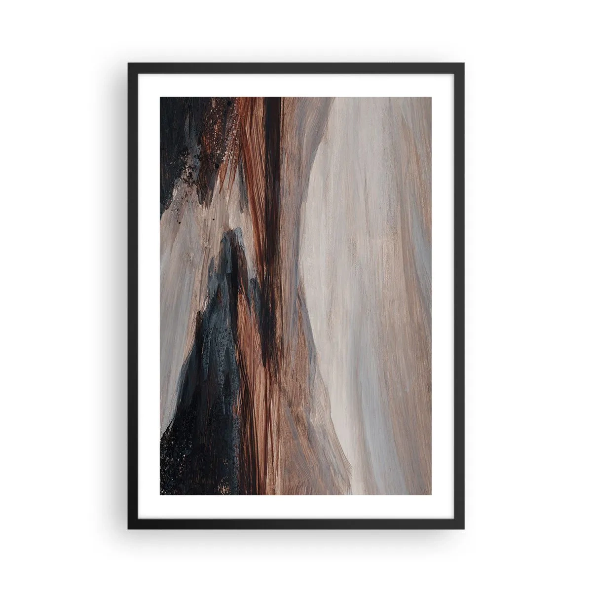 Poster in een zwarte lijst - Abstracte compositie in tinten bruin en zwart - 50x70cm - Een rustige vallei - Moderne wanddecoratie voor woonkamer en slaapkamer ARTTOR
