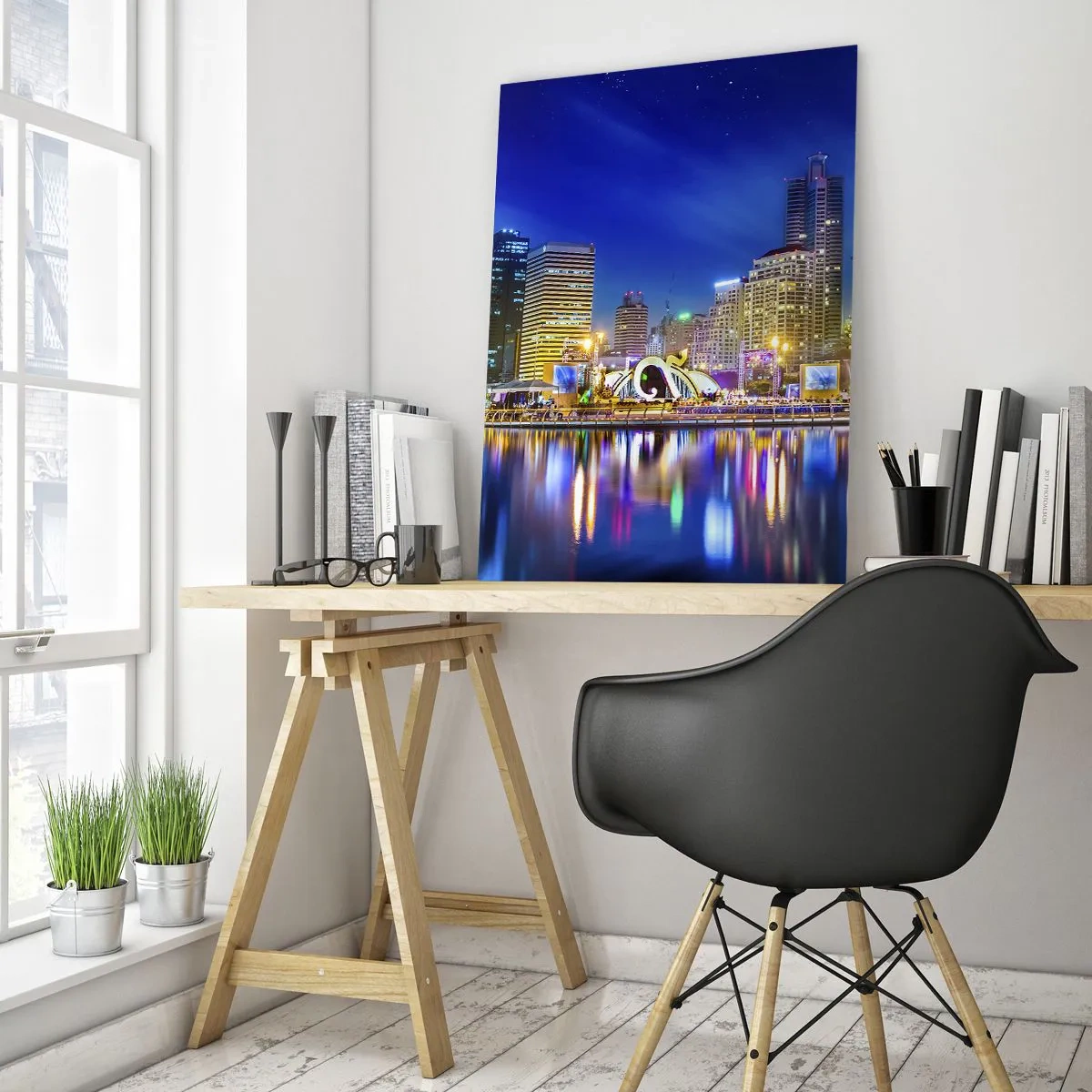Schilderen op glas - Regenboognacht in de metropool - 50x70 cm