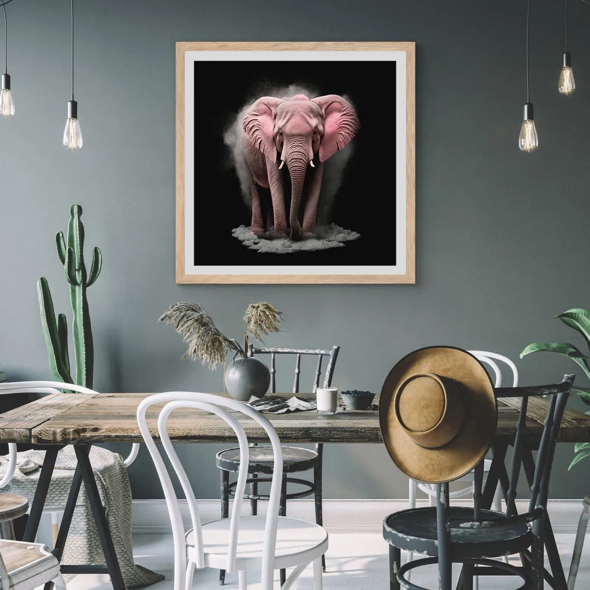 Een poster in een licht eiken lijst - Denk niet aan een roze olifant! - 50x50 cm