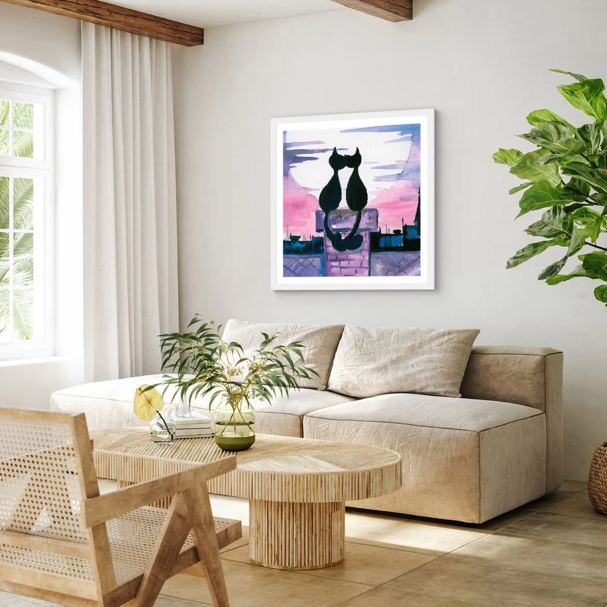 Poster in een witte lijst - Afspraak onder de maan - 40x40 cm