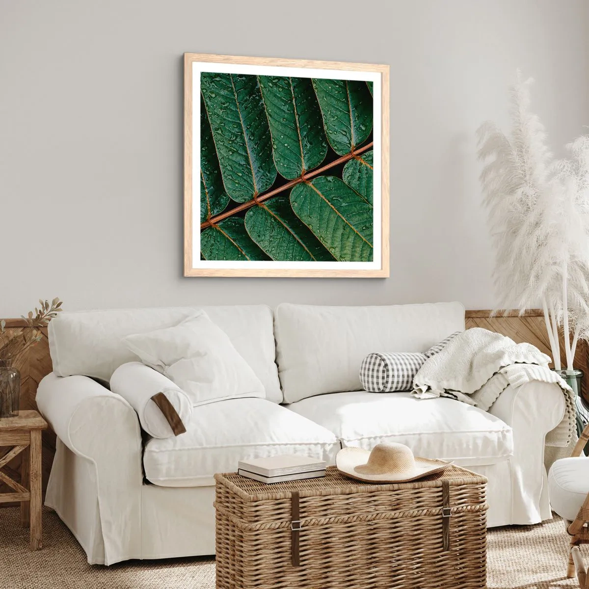 Een poster in een licht eiken lijst - In een groen ritme - 50x50 cm