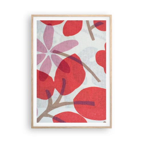Een poster in een licht eiken lijst - Bloemstuk in roze - 70x100 cm