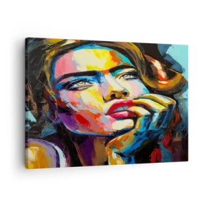 Schilderen op canvas - Kleurrijk portret van een vrouw in expressionistische stijl - 70x50cm - Dromen vliegen in de lucht als vogels - Moderne wanddecoratie voor woonkamer en slaapkamer ARTTOR