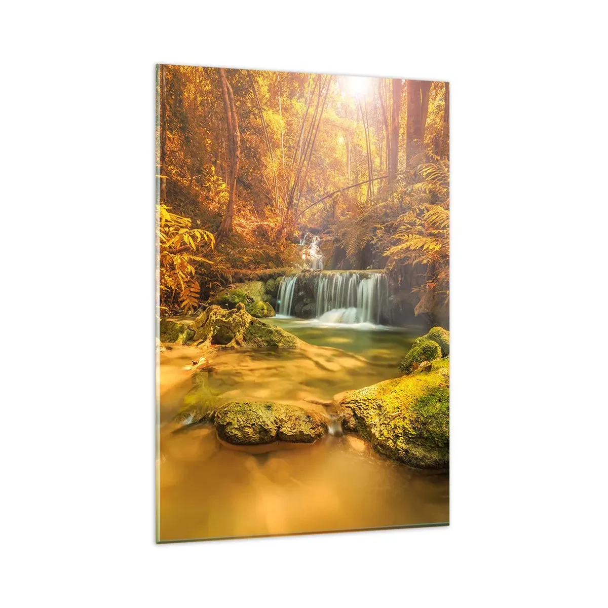 Schilderen op glas - Boscascade in goud - 80x120 cm