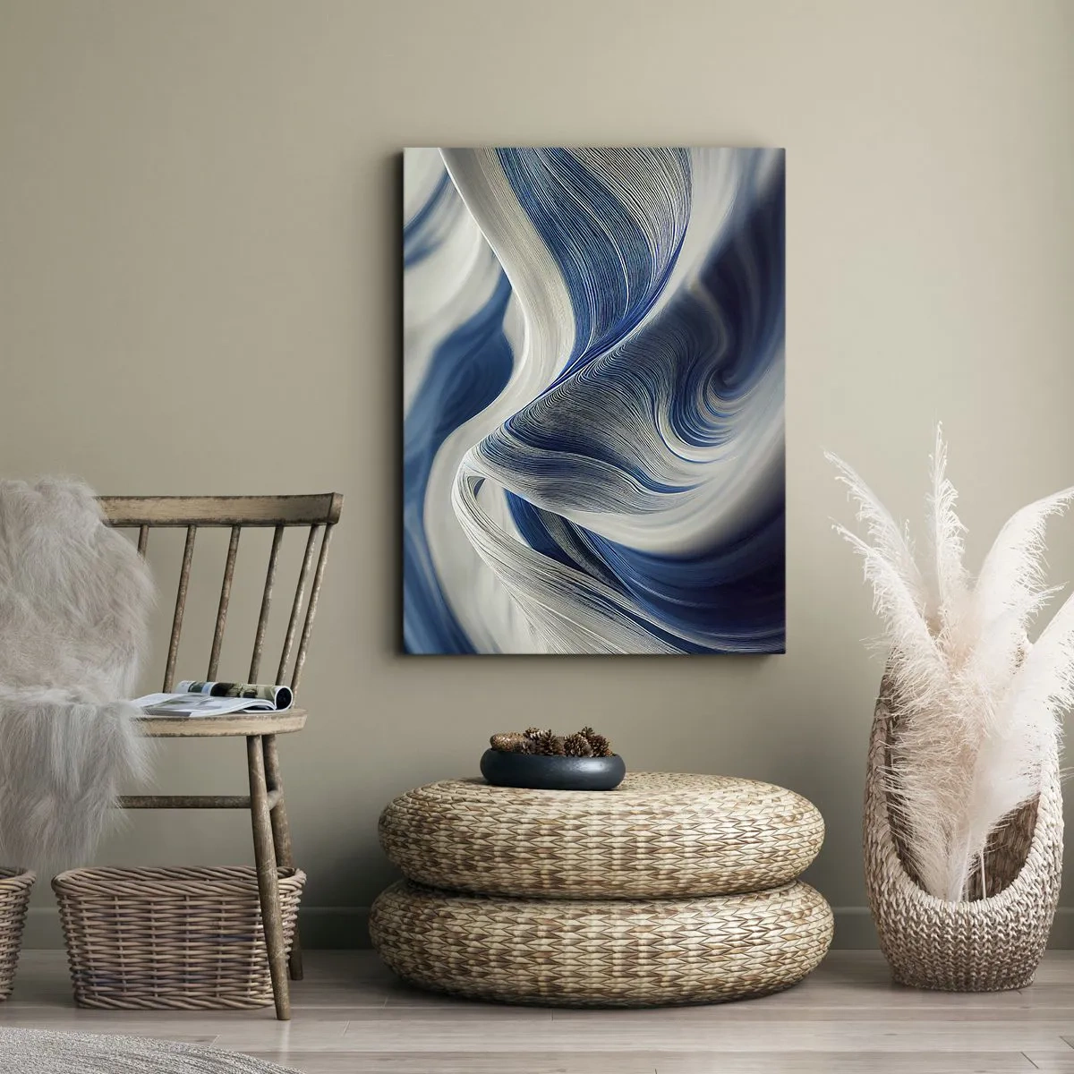 Schilderen op canvas - De vloeibaarheid van blauw en wit - 50x70 cm
