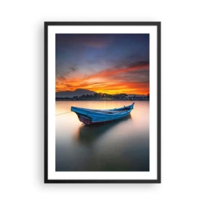 Poster in een zwarte lijst - Een eenzame boot op het water bij zonsondergang - 50x70cm - Een goede nacht komt eraan - Moderne wanddecoratie voor woonkamer en slaapkamer ARTTOR