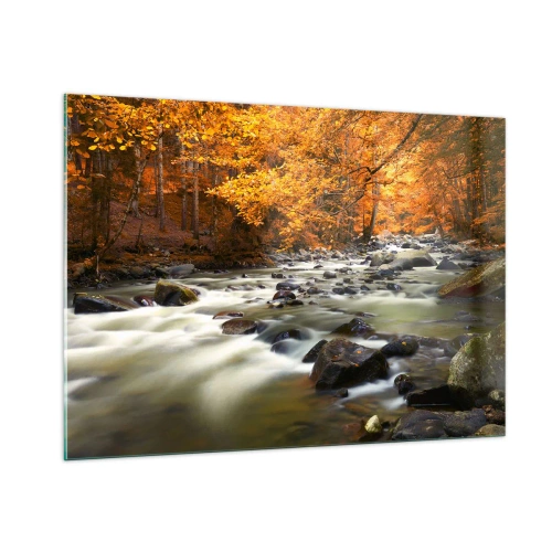 Schilderen op glas - Een stroom in een gouden bos - 100x70 cm