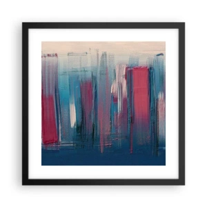 Poster in een zwarte lijst - Verticale compositie in blauw en rood - 40x40 cm