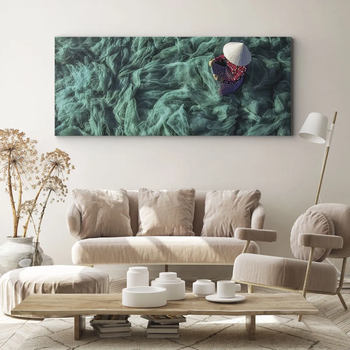 Schilderen op canvas - In een zee van netten - 100x40 cm