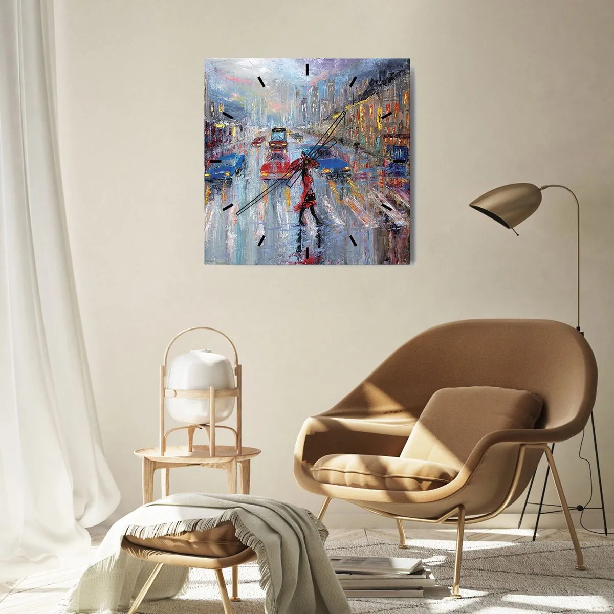 Wandklok - Klok - Regenachtige middag in de stad - 40x40 cm