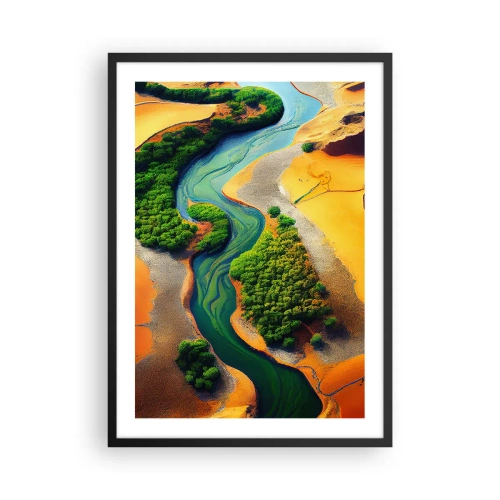 Poster in een zwarte lijst - Een kleurrijk landschap met een kronkelende rivier - 50x70cm - Levengevende rivier - Moderne wanddecoratie voor woonkamer en slaapkamer ARTTOR