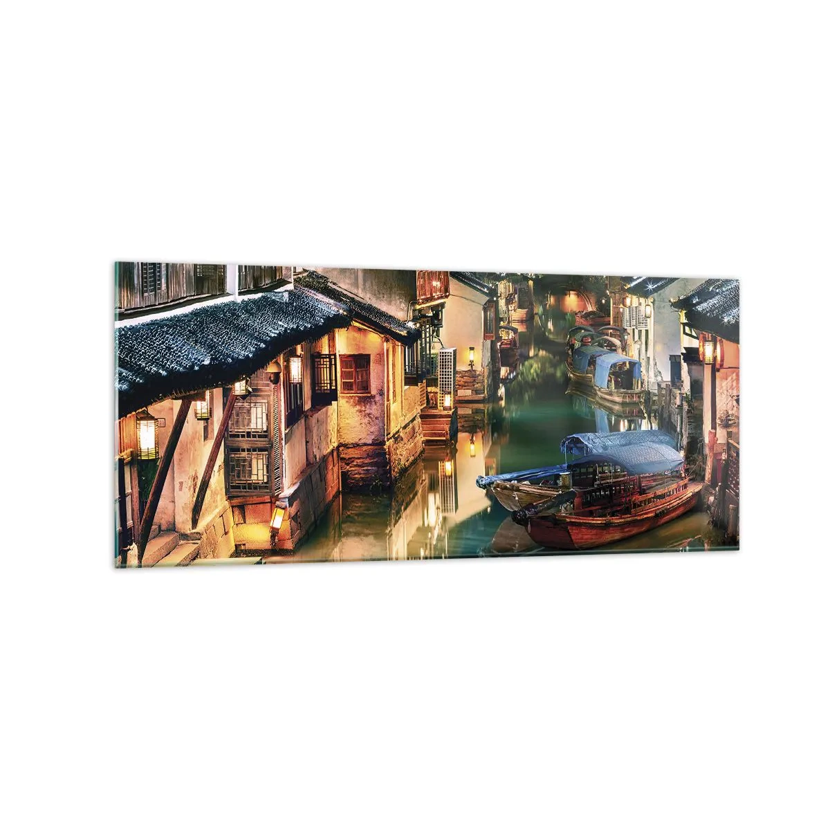 Schilderen op glas - Een avond op een Chinese straat - 120x50 cm