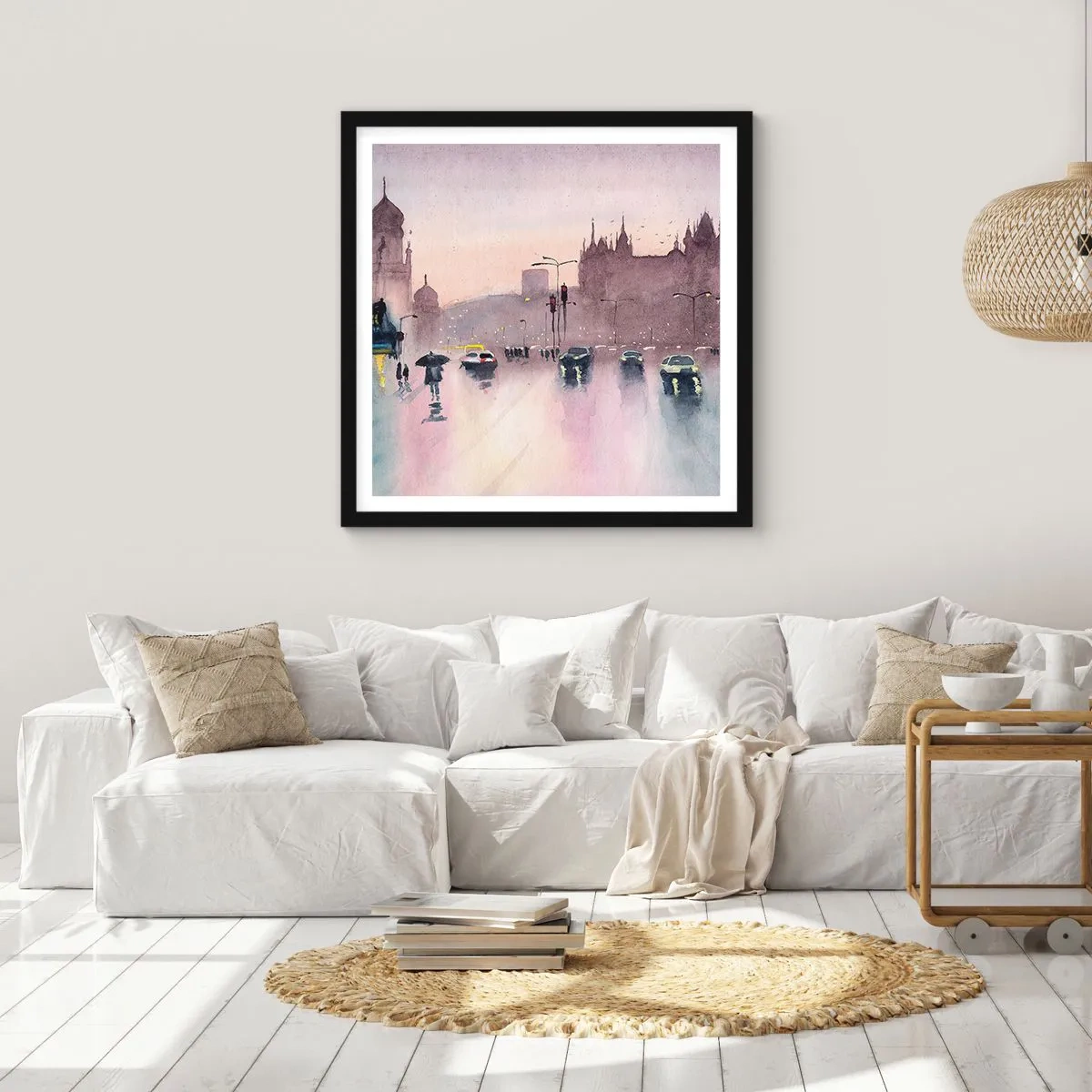 Poster in een zwarte lijst - In de regenachtige nevel - 50x50 cm