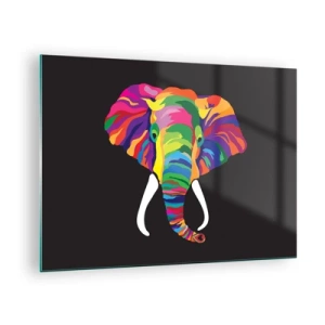 Schilderen op glas - Een kleurrijke olifant op een zwarte achtergrond in een artistieke stijl - 70x50cm - De olifant die ervan hield om in de regenboog te baden - Moderne wanddecoratie voor woonkamer en slaapkamer ARTTOR