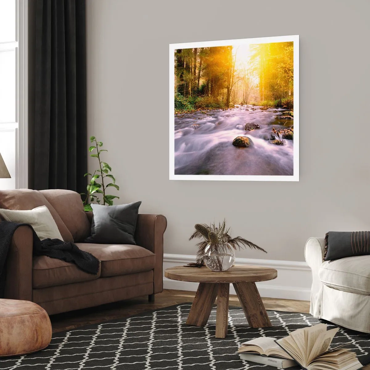 Poster - Malachiet in een zilveren en gouden lijst - 40x40 cm