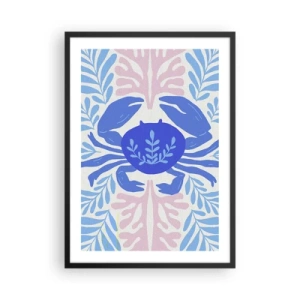 Poster in een zwarte lijst - Een decoratieve blauwe krab omringd door zeeplanten. - 50x70cm - Als een zeebloem - Moderne wanddecoratie voor woonkamer en slaapkamer ARTTOR