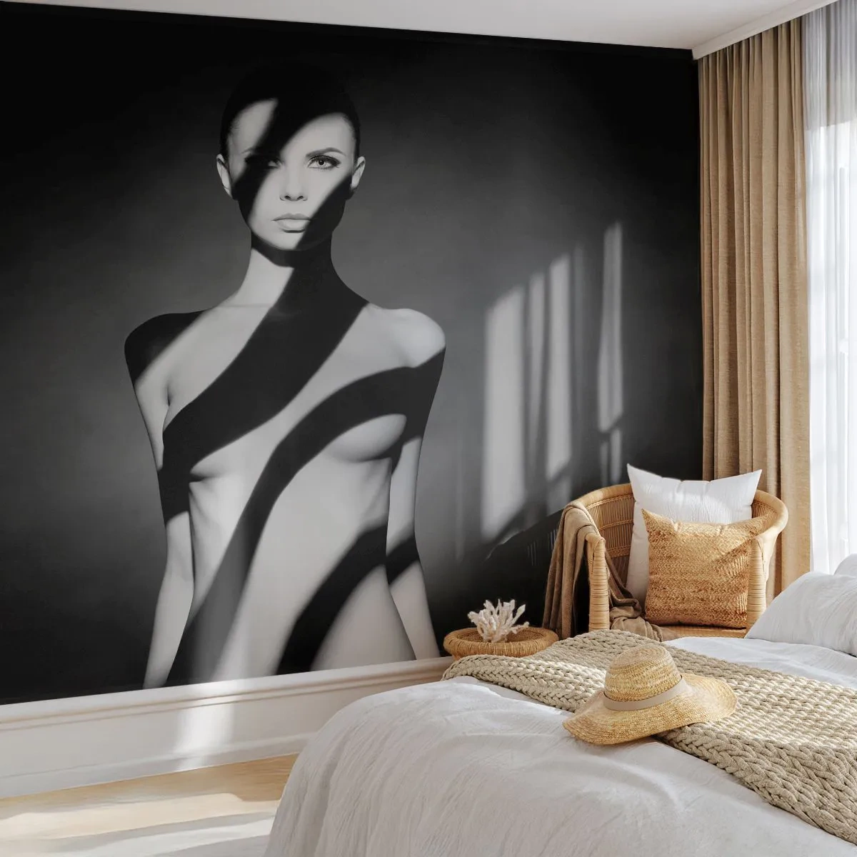 Fotobehang Premium Canvas - In glans en schaduw - Vrouw, Lichaam, Deel - 300x210 cm