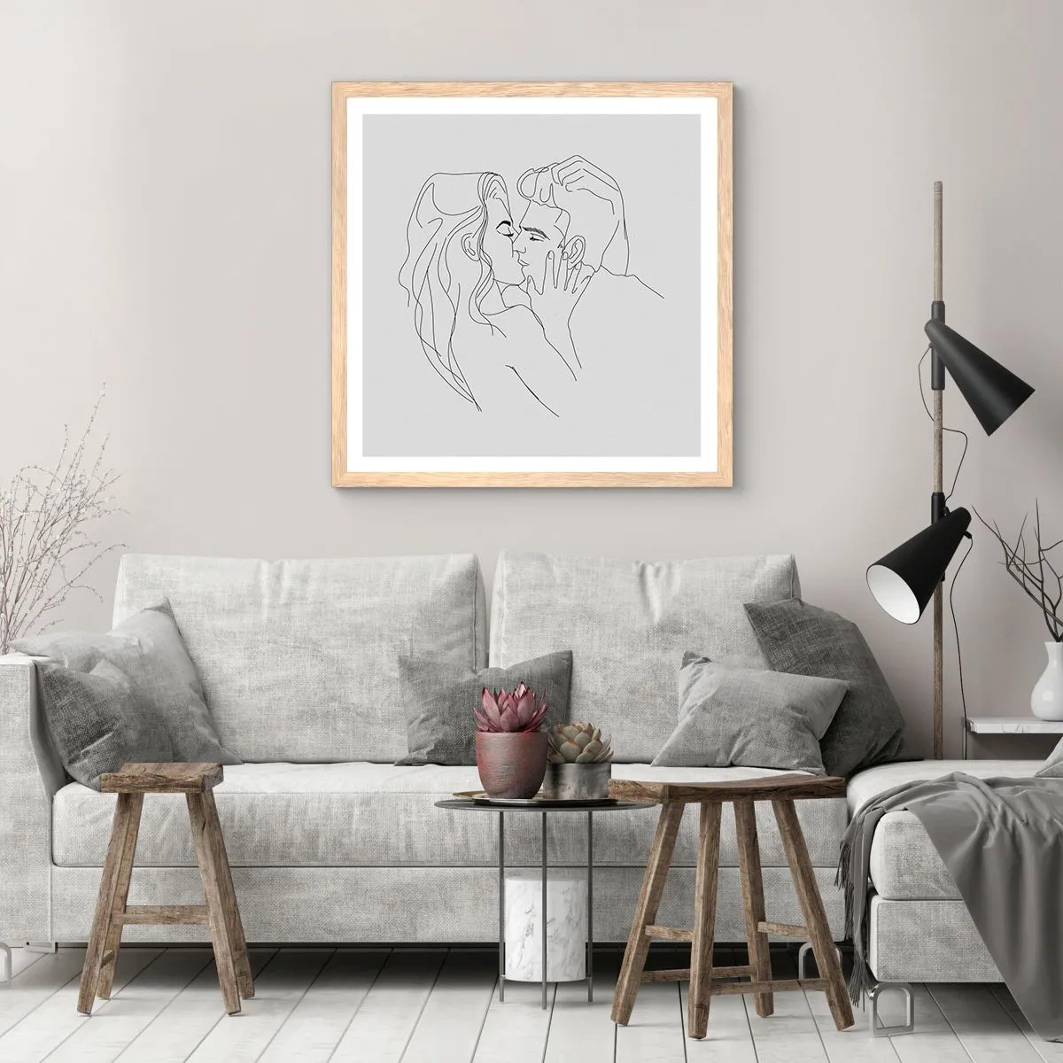 Een poster in een licht eiken lijst - Dezelfde regel - 30x30 cm