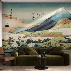 Fotobehang Premium Sand - In de Japanse geest - Ooievaar, Vogel, Landschap - 100x70 cm
