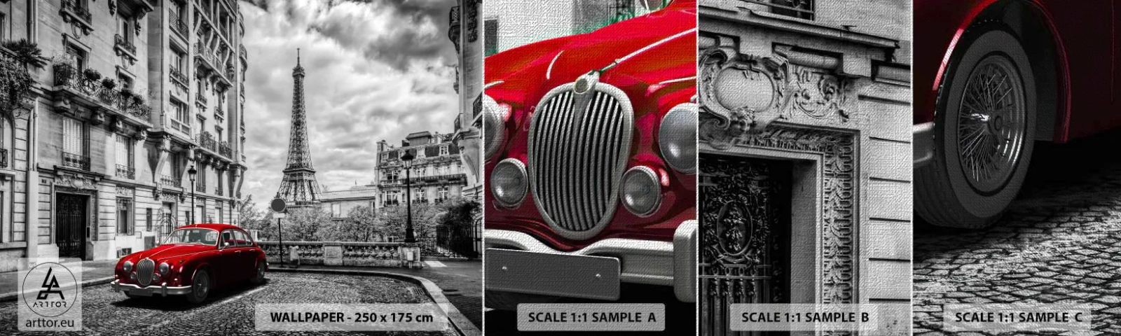 Fotobehang Monster Premium Canvas - Roofdier in de stad - Stad, Eiffeltoren, Parijs - 100x30 cm