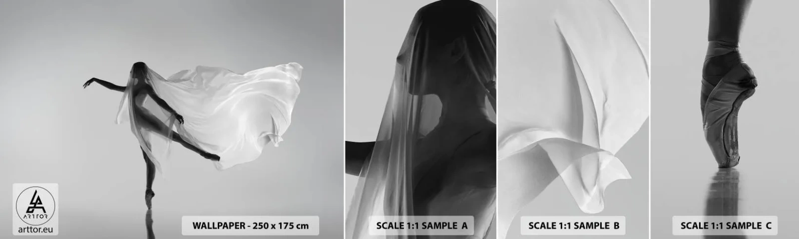 Fotobehang Monster Zelfklevend Deluxe Sticker - Lichtheid en gratie - Vrouw, Dans, Model - 100x30 cm