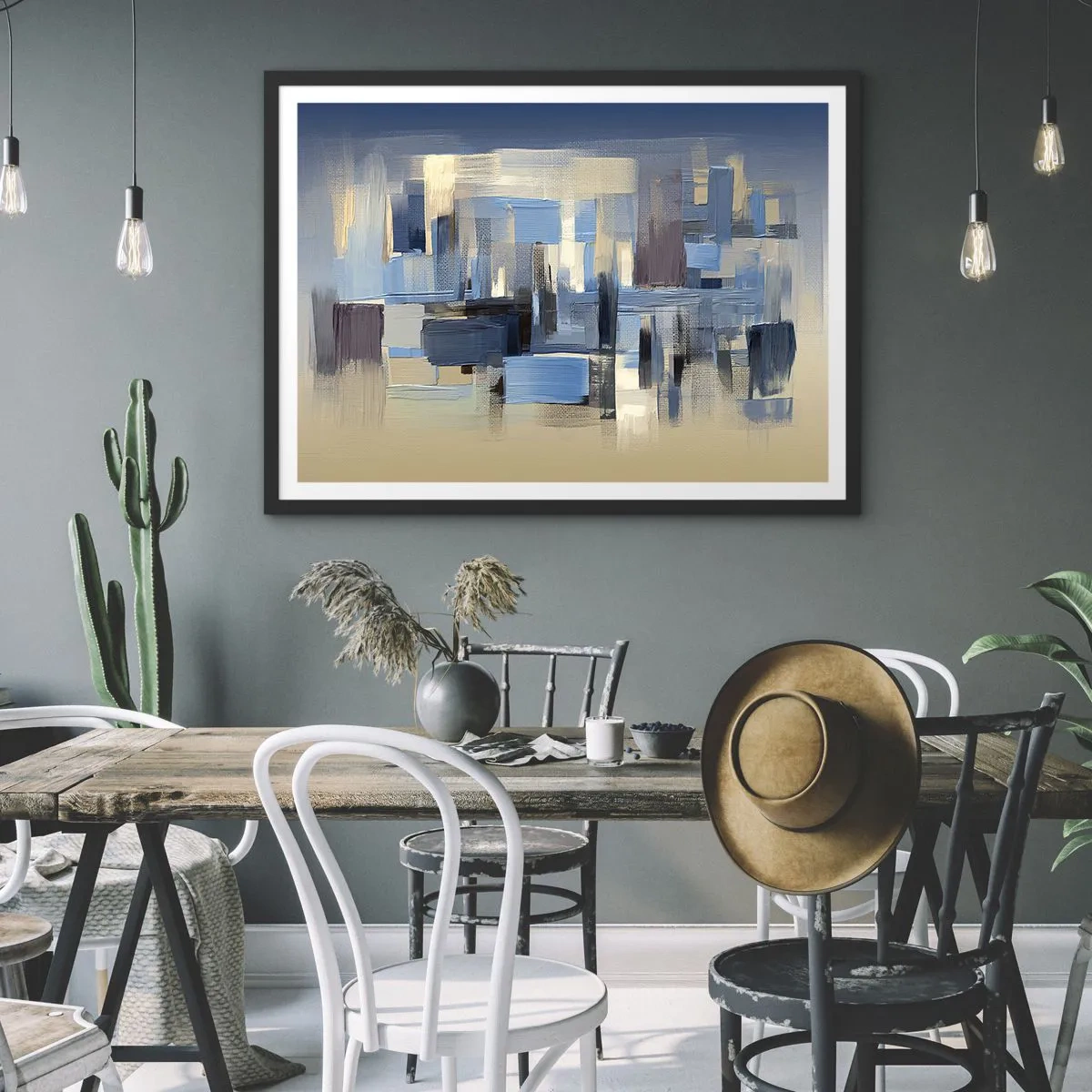 Poster in een zwarte lijst - Blauwe constructie - 50x40 cm